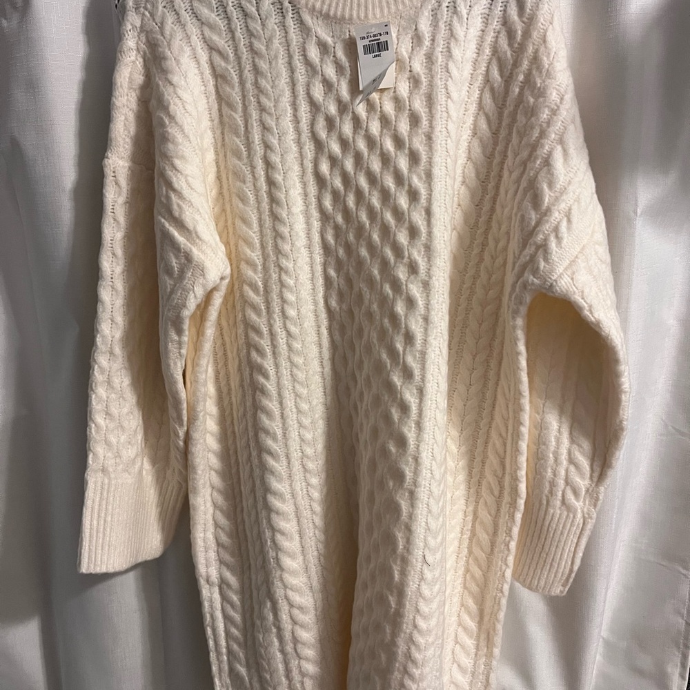 Abercrombie & Fitch Cream Cable Knit Sweater Dress NWT L